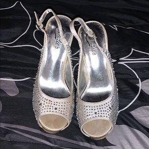 Silver heels with gemstones